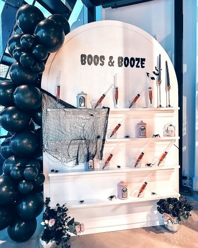 Boos and Booze decorative Halloween themed drink wall